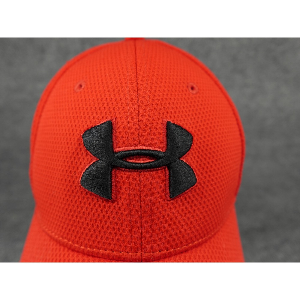 Under Armour Blitzing Stretch Fit Hat Mens Medium Large Red Baseball Cap Mesh - Picture 2 of 7